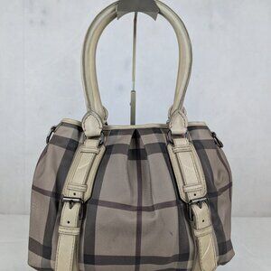 Burberry Smoked Check Coated Canvas Leather Northfield Shoulder Bag Beige